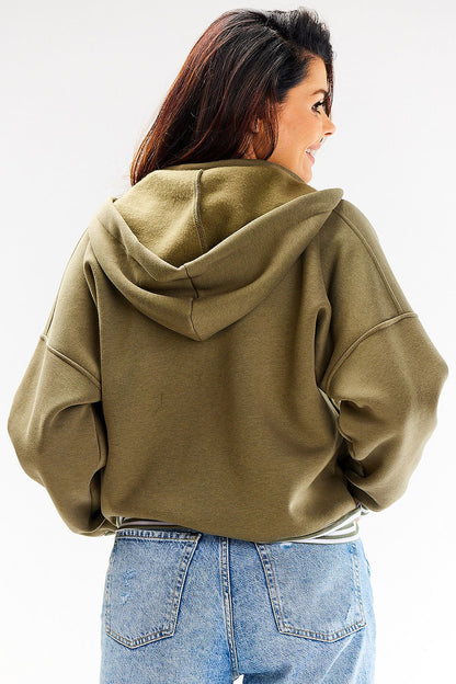 Stylish bomber hoodie by Awama showcasing white press stud fastenings and trendy slip pockets.