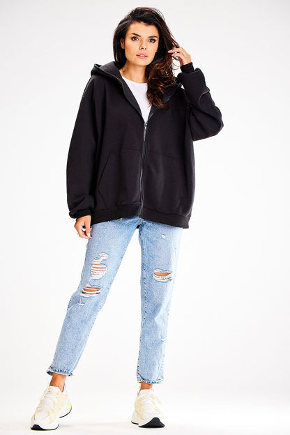 Stylish Awama cotton blend zippered hoodie showcasing a chic design with practicality and sophistication.