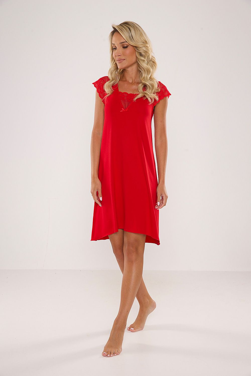 Elegant Fanny Lace-Trim Nightgown by De Lafense featuring a delicate lace neckline and luxurious cotton blend for ultimate comfort.