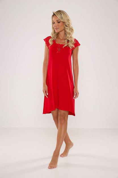 Elegant Fanny Lace-Trim Nightgown by De Lafense featuring a delicate lace neckline and luxurious cotton blend for ultimate comfort.