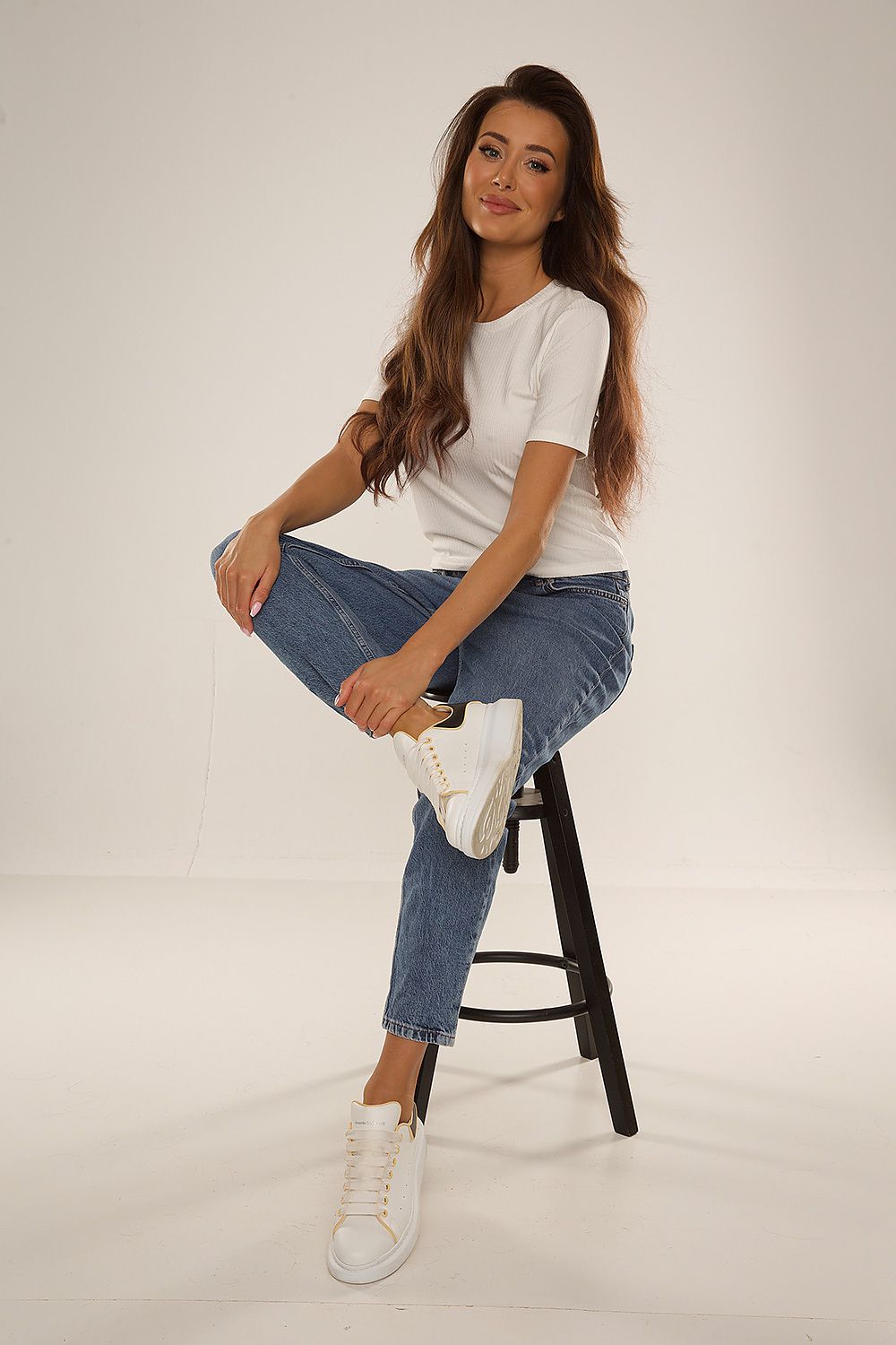 Sophisticated De Lafense women's blouse designed with a regular cut, showcasing elegant lines and a fashionable half-round neckline for timeless appeal.