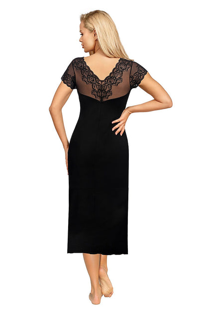Elegant Ivana Long Nightgown with Mesh Lace and Floral Embroidery by Donna, showcasing a luxurious design perfect for sophisticated sleepwear.