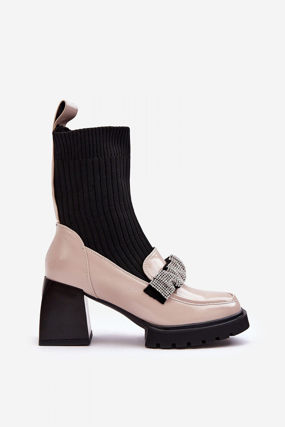 Chic women's square toe block heel boots with rhinestones by Step in style, crafted from high-quality eco leather for an elegant silhouette.