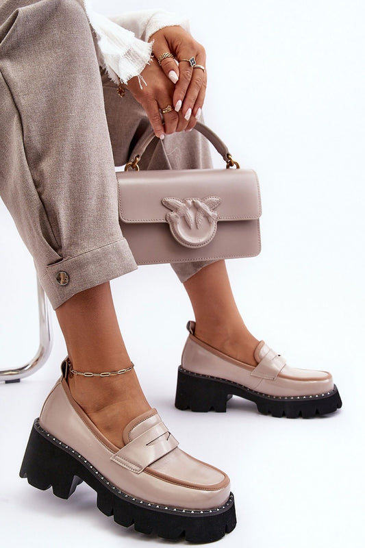 Luxury women's eco leather moccasins featuring a decorative strap and studded platform by Step in Style, perfect for spring and autumn.