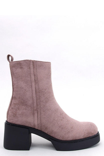 Elegant women's Inello heel boots crafted from eco-friendly suede, featuring a 6.5cm wide heel and luxurious soft fur interior.