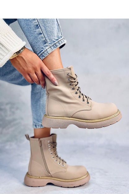 Luxury women's eco-friendly lace-up trapper boots by Inello, featuring a convenient zipper closure and a stylish thick sole, perfect for trekking and casual wear in a unique matte finish.
