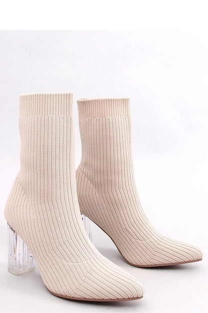 Elegant women's sock boots by Inello featuring a 9.5 cm transparent heel and chic almond toe design.