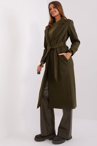 Side view of the Och Bella transitional coat highlighting its sleek design and practical slip pockets.