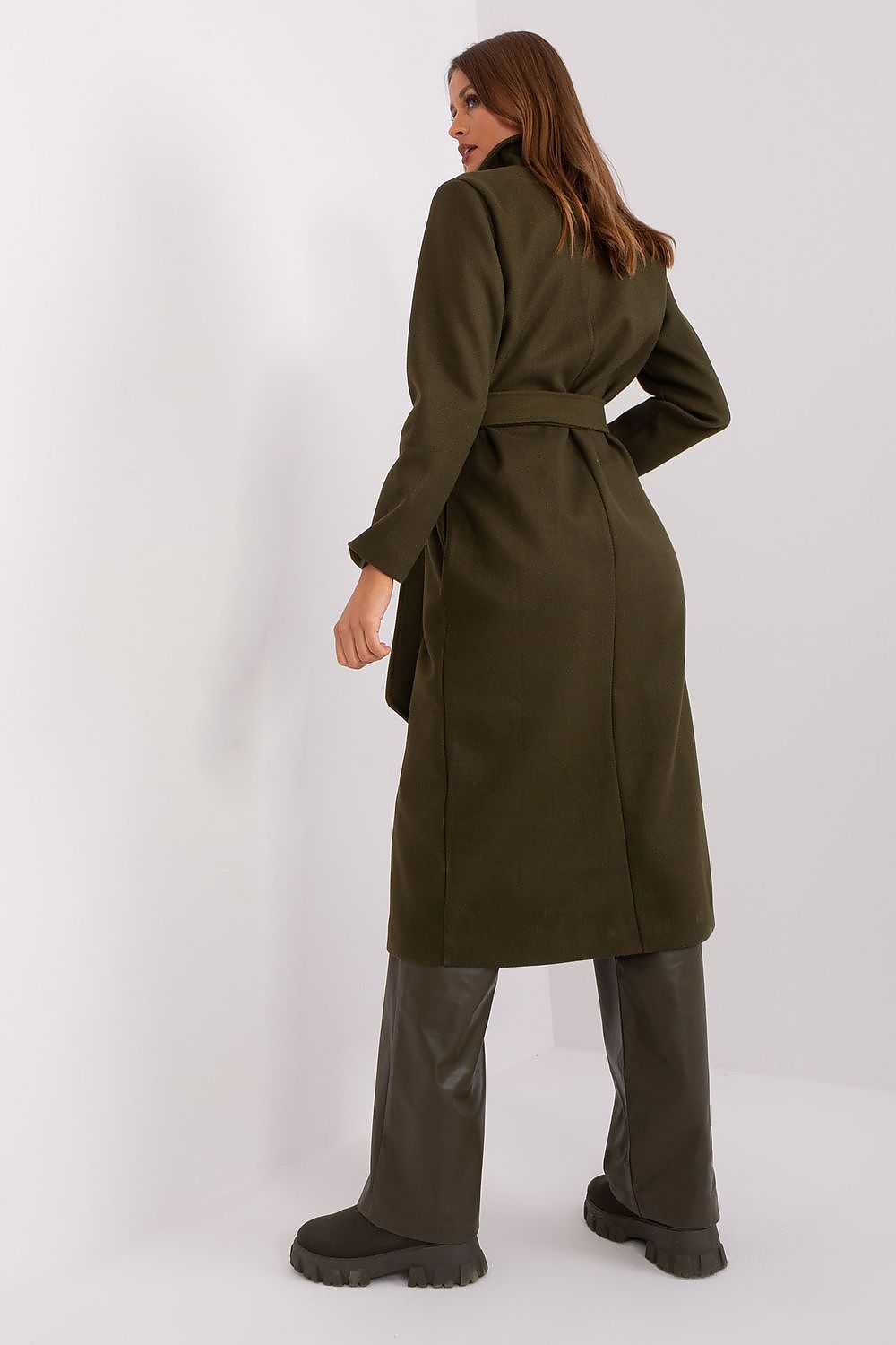 Back view of the Och Bella long coat, demonstrating the elegant cut and versatile style suitable for various occasions.