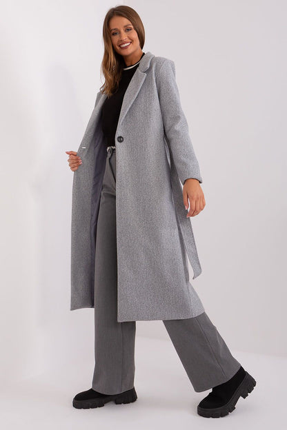 Sophisticated Och Bella Long Transitional Coat showcased in a classic plain pattern, designed for comfort and style during autumn and spring seasons.