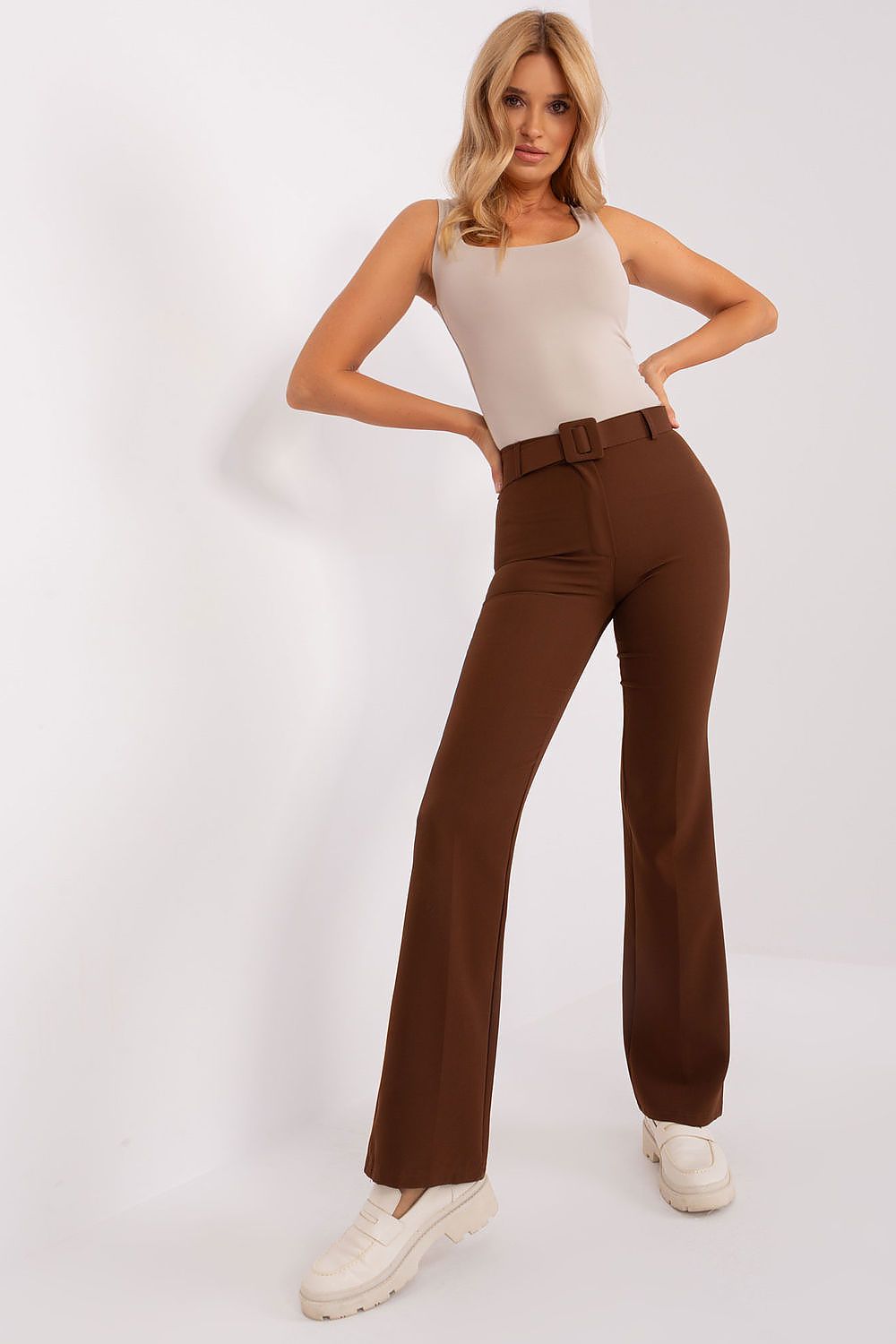Elegant Women's Wide-Legged High-Waisted Trousers and Lined Vest Set by Italy Moda in a luxurious fabric, perfect for formal occasions.