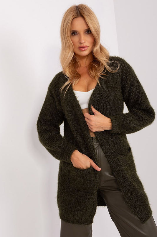 Elegant Italy Moda Cardigan in a warm acrylic blend, featuring stylish slip pockets and a knee-length design, perfect for adding a touch of luxury to casual outfits.