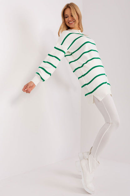 Versatile long striped sweater in soft acrylic, designed by Factory Price, suitable for diverse occasions and outfits.