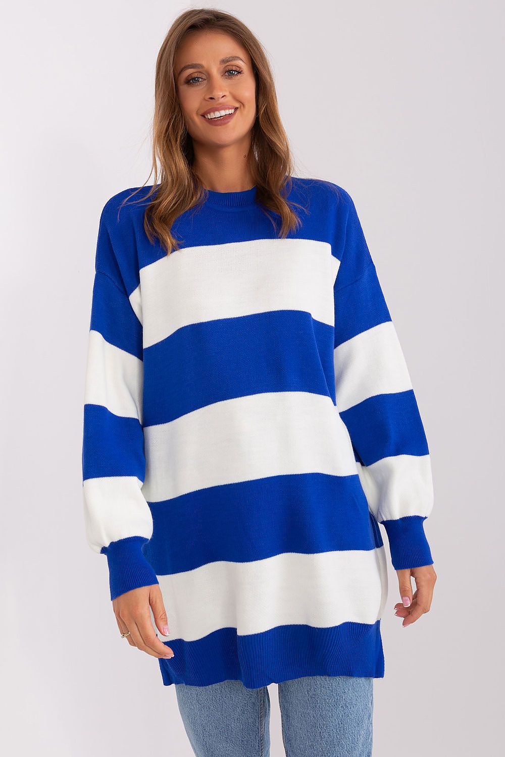 Sophisticated and comfortable long striped sweater by Factory Price, crafted from 100% soft acrylic for ultimate warmth.