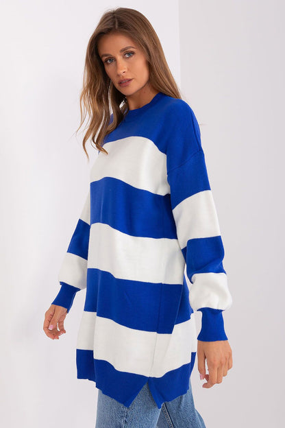 Elegant long loose striped sweater by Factory Price, crafted from 100% soft acrylic for superior warmth and style.