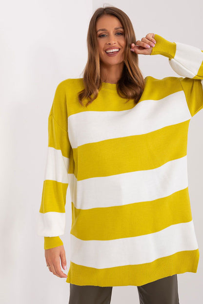 Stylish striped acrylic sweater from Factory Price, combining luxury comfort and modern fashion for casual outings.