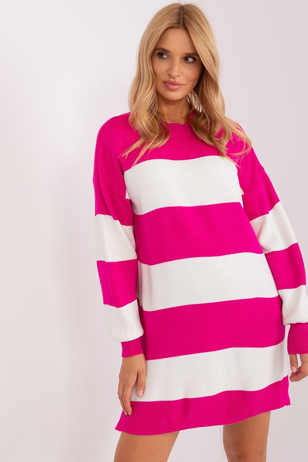 Stylish long loose striped acrylic sweater by Factory Price, crafted from 100% soft warm material, perfect for cold days.