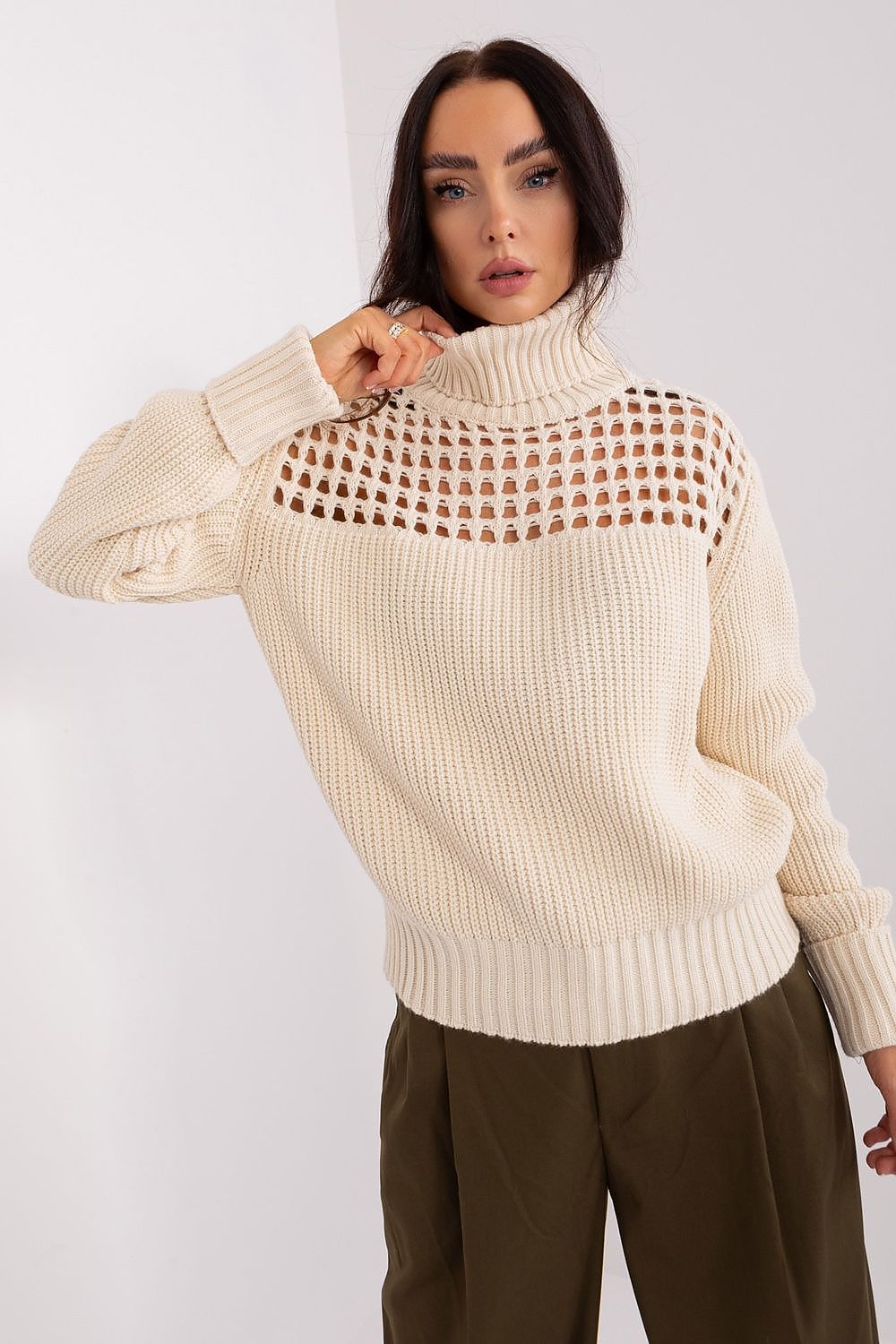 Flat lay of the Luxury 100% Acrylic Turtleneck Sweater by Factory Price, highlighting its classic design and versatility for various occasions.