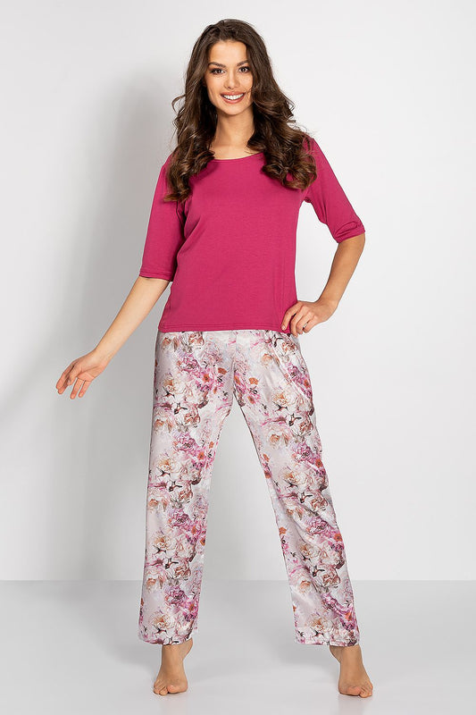 Elegant Women's Pyjama Set by Momenti Per Me, featuring comfort fit, elbow sleeves, long pants, and luxurious Polish-made fabric.