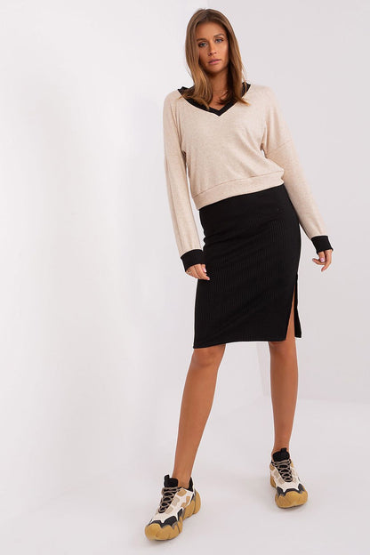 Chic long sleeve blouse included in the Rue Paris elegant cotton midi dress set, showcasing a modern heart neckline design.