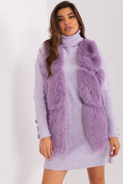 Luxurious AT polyester fur vest showcasing its soft texture and practical slip pockets, ideal for comfortable wear in any season.