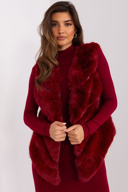Luxury Women's Fur Vest by AT - Soft polyester gilet featuring stylish pockets for a touch of elegance.