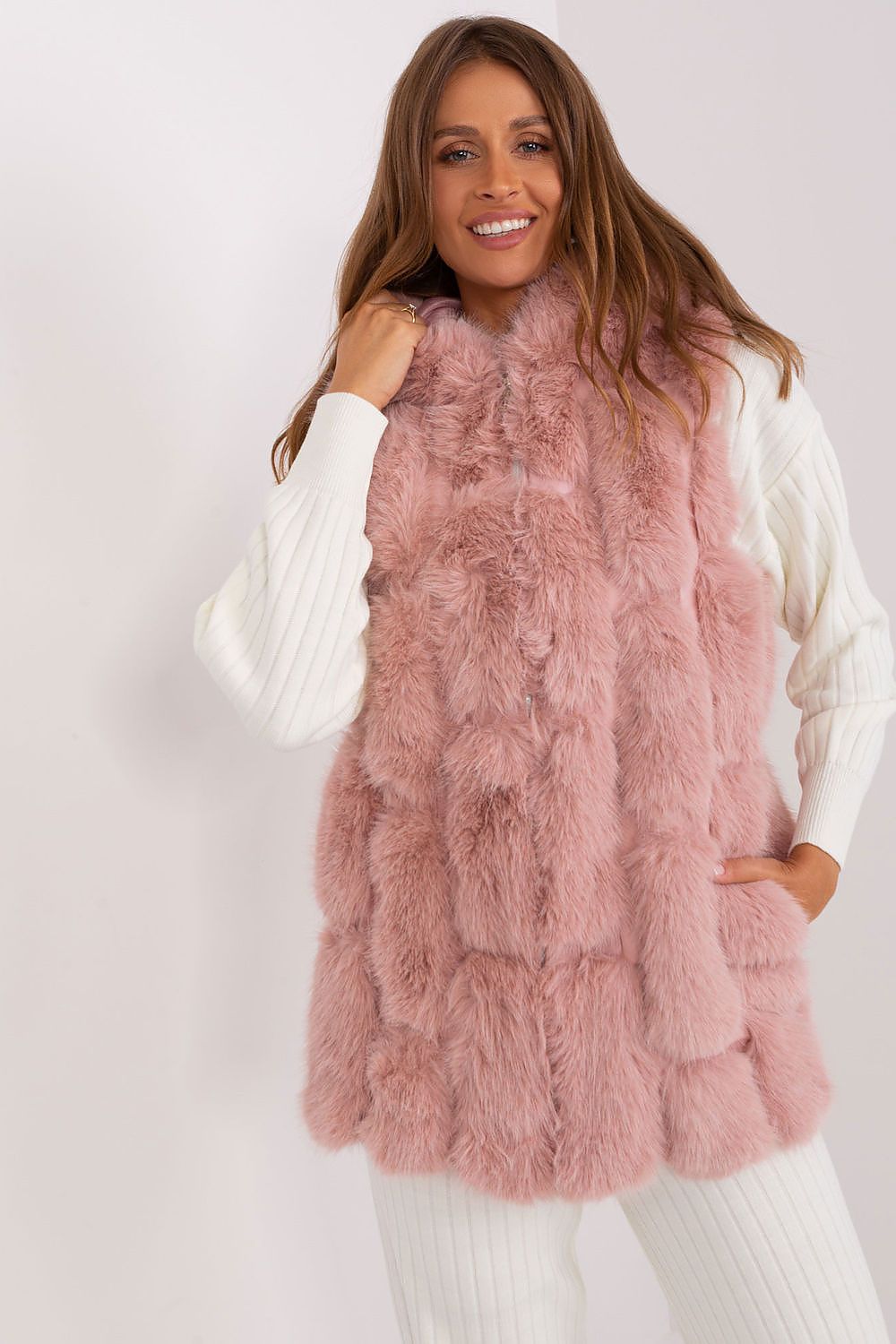 Luxury women's polyester fur gilet by AT, perfect for adding warmth and elegance to any wardrobe for special occasions.