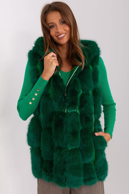 Elegant women's fur vest with hood in luxurious polyester by AT, perfect for stylish casual outings.