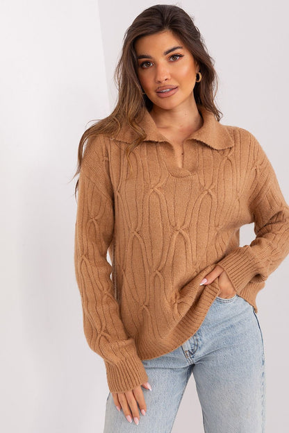 Elegant women's acrylic blend long sleeve sweater by AT, featuring a subtle pattern and versatile style, perfect for both casual and office wear.