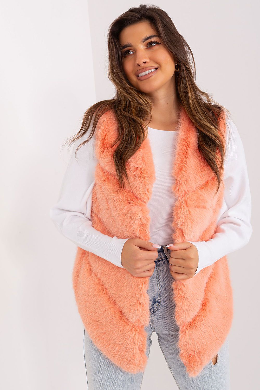 Close-up of the luxurious fur texture of the Women's Vest by AT, highlighting its plush softness and warm inner lining, perfect for cold weather.