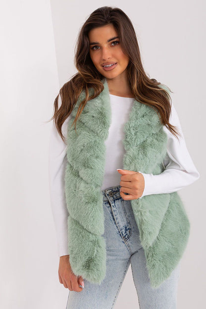 Elegant display of the Women's Fur Vest by AT in standard length, showcasing its comfort and fit suitable for various outfits.