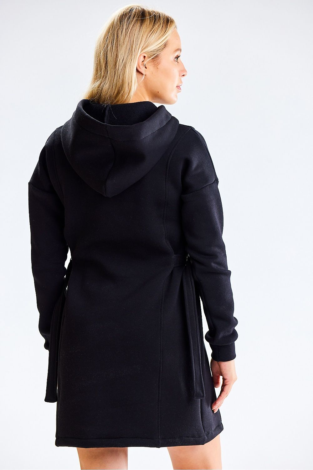 Elegant Hooded Daydress with Adjustable Sides in luxurious cotton blend, designed by Infinite You, tailored in Poland.