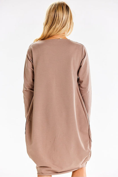 Infinite You Sweatshirt Midi Dress with Pockets - Stylish display of the dress’s stunning silhouette and functional pockets, embodying luxury and comfort, designed in Poland.