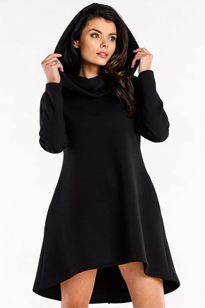 Fashionable lookbook image of the Elegant Loose Trapeze Dress with Long Sleeves and Hood by Infinite You, ideal for chic everyday outings.