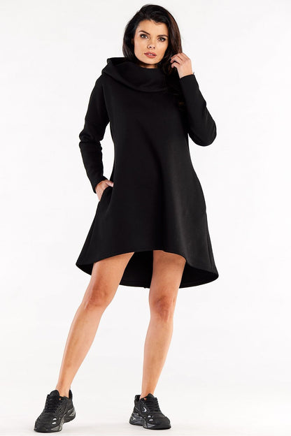 Elegant Loose Trapeze Dress with Long Sleeves and Hood by Infinite You, featuring slip pockets and a luxurious blend of cotton and spandex, perfect for everyday wear.