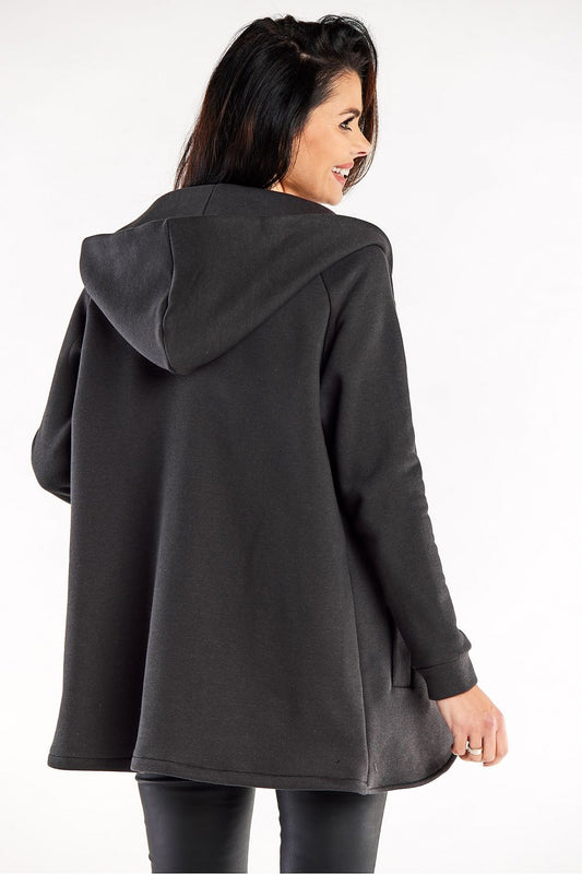 Close-up of the exquisite fabric of the Luxurious Loose-Fit Hooded Sweatshirt by Infinite You, featuring a chic rounded front bottom.