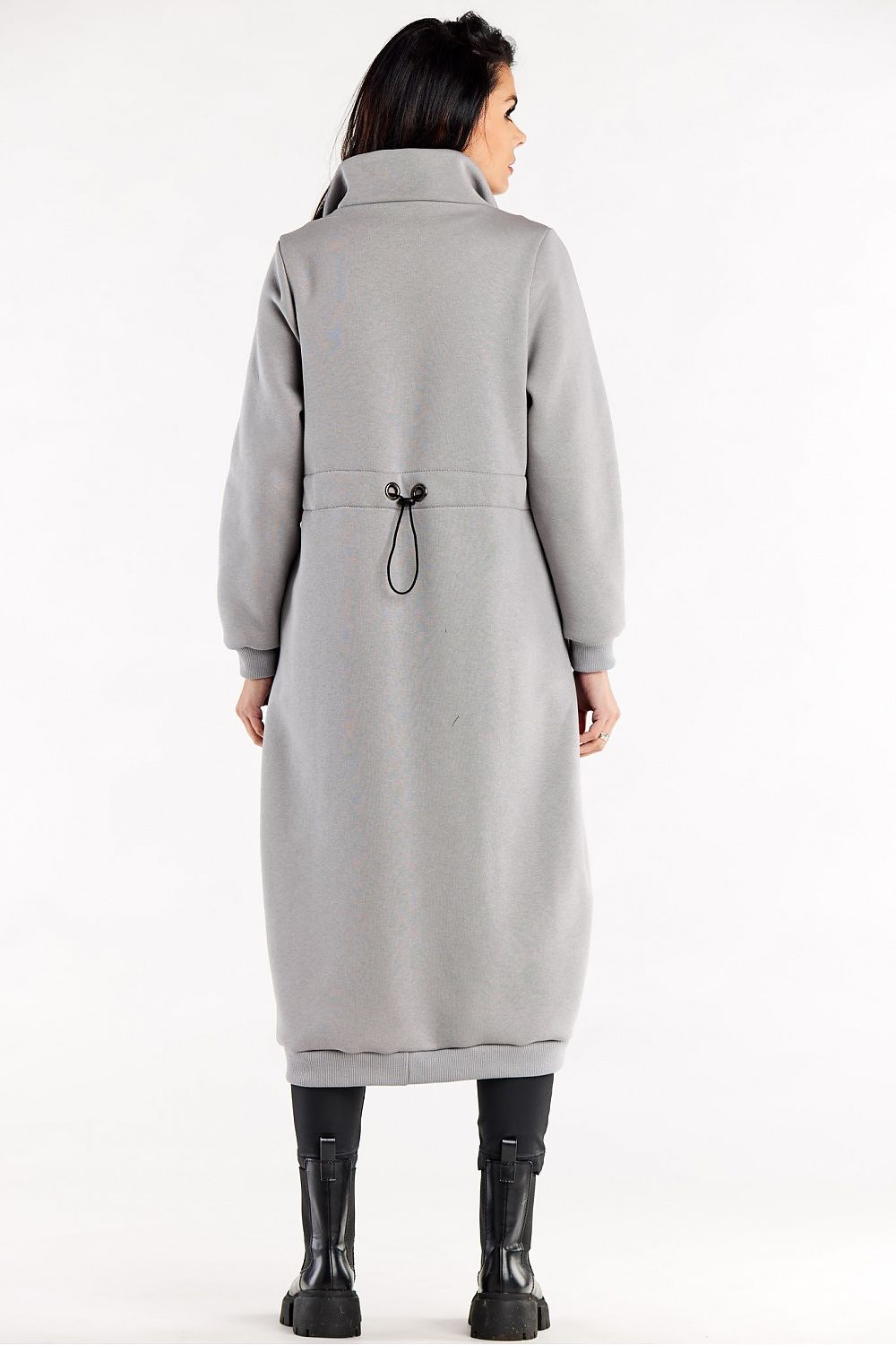 Luxury Long Zippered Sweatshirt With High Collar, Drawstring Waist, And Slip Pockets showcased in elegant style