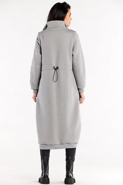 Luxury Long Zippered Sweatshirt With High Collar, Drawstring Waist, And Slip Pockets showcased in elegant style