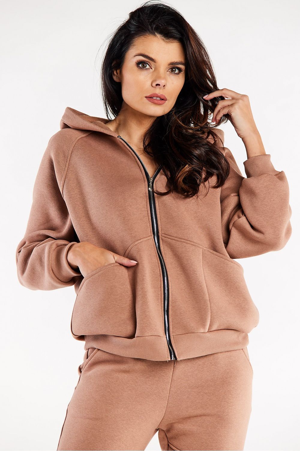Elegant Luxury Infinite You Hooded Zippered Sweatshirt showcasing exquisite decorative stitching and spacious pockets for ultimate comfort.