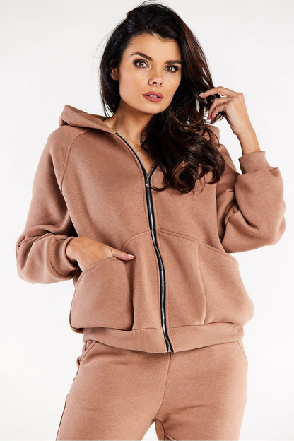 Elegant Luxury Infinite You Hooded Zippered Sweatshirt showcasing exquisite decorative stitching and spacious pockets for ultimate comfort.