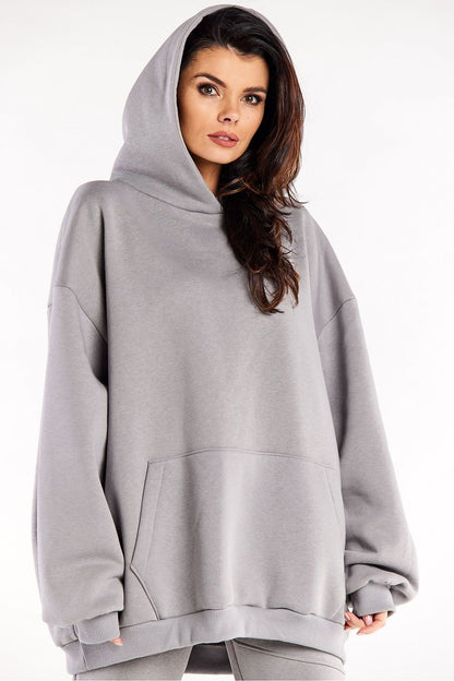 Luxurious oversized cotton-blend sweatshirt with kangaroo pocket and spacious hood by Infinite You, showcasing stylish comfort.