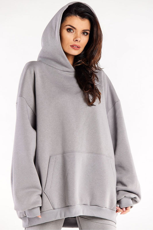 Luxurious oversized cotton-blend sweatshirt with kangaroo pocket and spacious hood by Infinite You, showcasing stylish comfort.