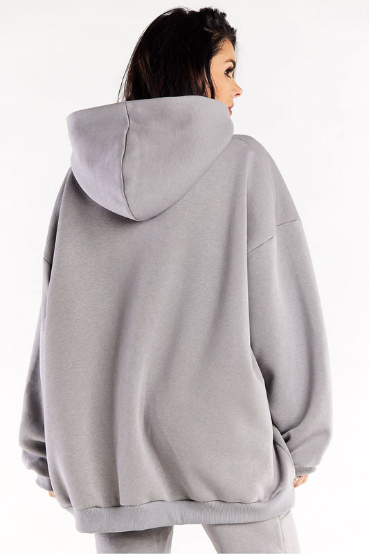 Elegant oversized cotton-blend sweatshirt featuring a kangaroo pocket and spacious hood, crafted by Infinite You.
