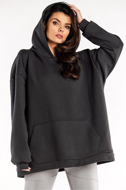 Chic oversized cotton-blend sweatshirt with a luxurious kangaroo pocket and roomy hood, from Infinite You.
