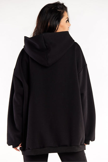 Elegant cotton-blend oversized sweatshirt featuring a roomy hood and kangaroo pocket, ideal for upscale casual wear by Infinite You.