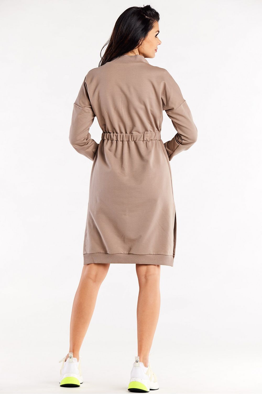 Luxury Long Sleeve Daydress with Side Slits and Zip Neckline by Infinite You, showcasing elegant side slits and a flattering zip neckline.