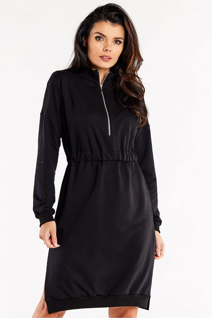 Detailed fabric texture of the Luxury Long Sleeve Daydress with Side Slits and Zip Neckline by Infinite You, featuring the luxurious feel of cotton and spandex.