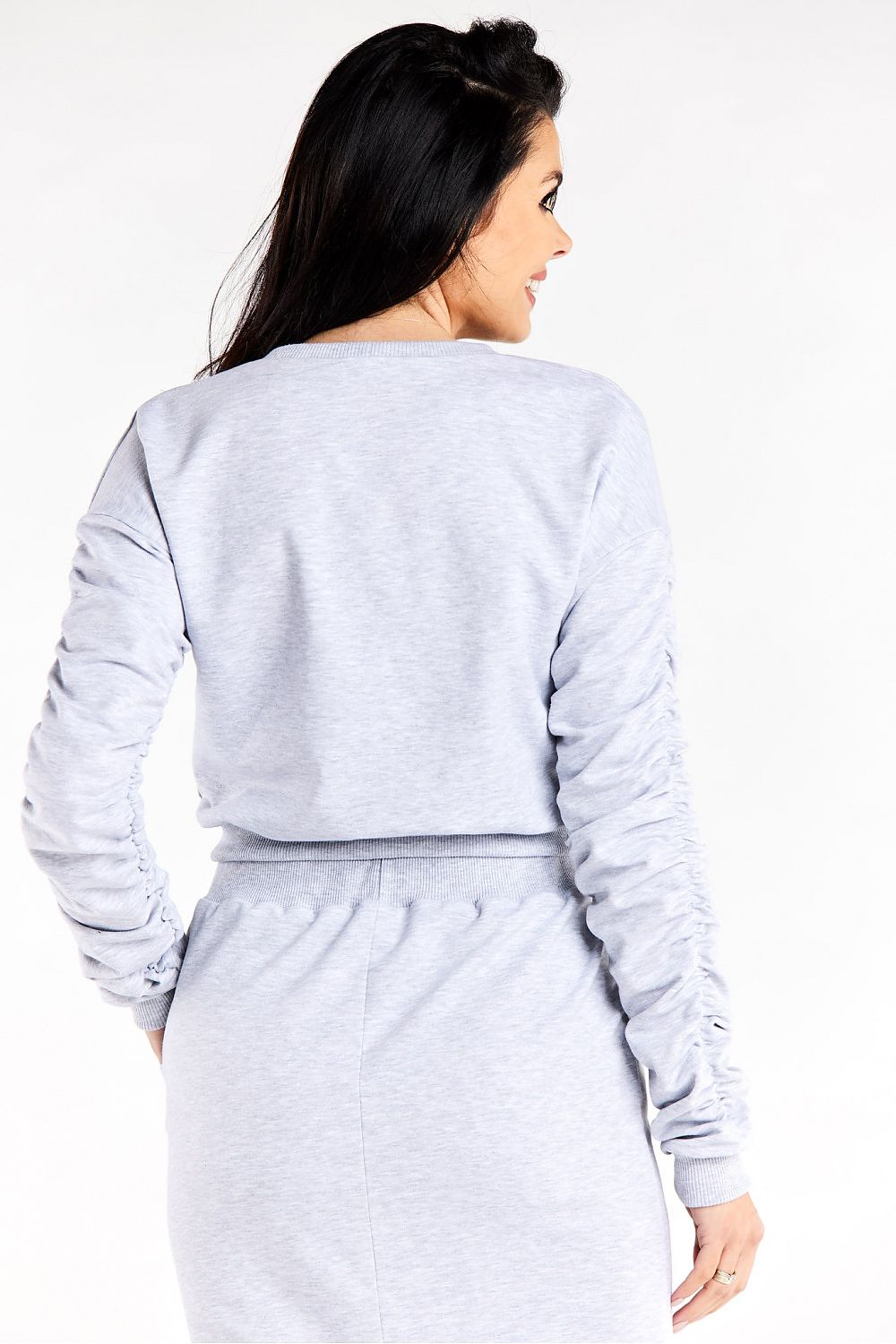 Full view of the Luxurious Long Sleeve Women's Sweatshirt With Decorative Creases from Infinite You, perfect for sophisticated casual wear.