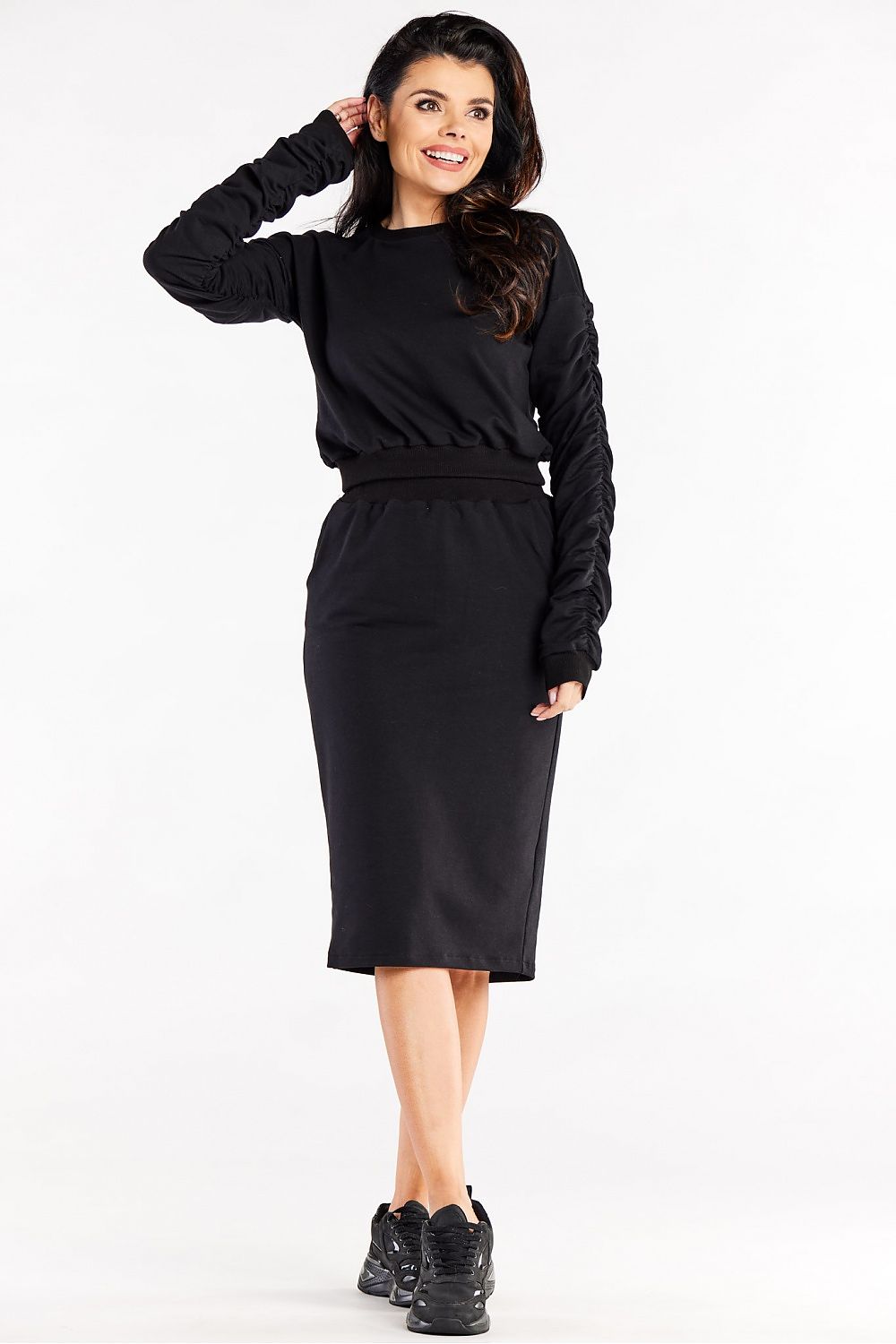 Close-up of Luxurious Long Sleeve Women's Sweatshirt With Decorative Creases by Infinite You, highlighting soft fabric and stylish creases.