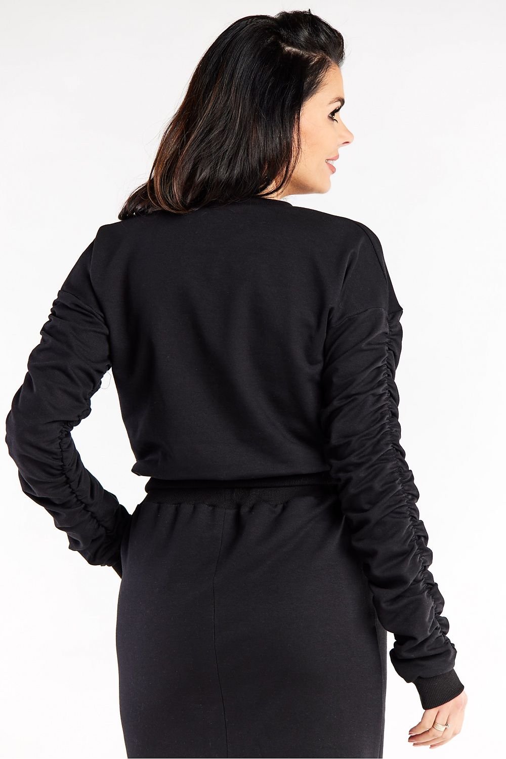 Model wearing Luxurious Long Sleeve Women's Sweatshirt With Decorative Creases from Infinite You, showcasing chic style and comfort.